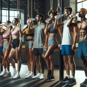 A photography of athletes hydrating properly to prevent muscle cramps during intense physical exercise.