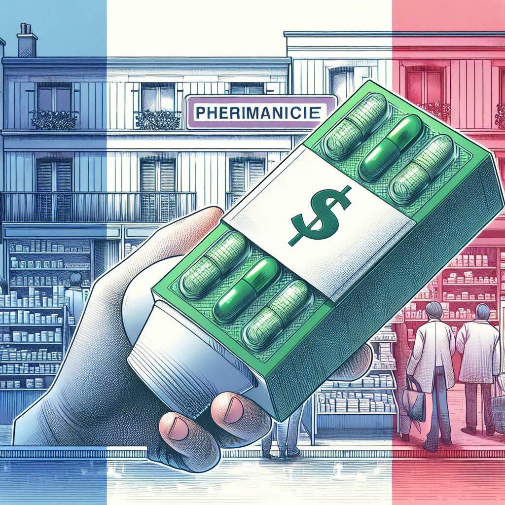 Illustration représentant une boîte de Doliprane, un médicament emblématique en France, avec un fond mettant en valeur le marché pharmaceutique français.