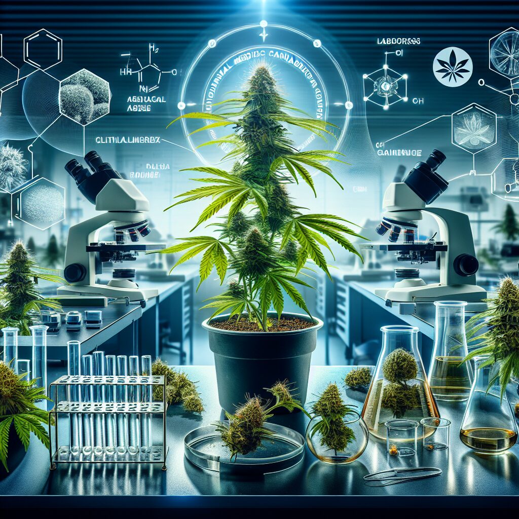 An illustrative image of medical cannabis plants in a laboratory setting in France, showcasing a scientific and clinical environment.