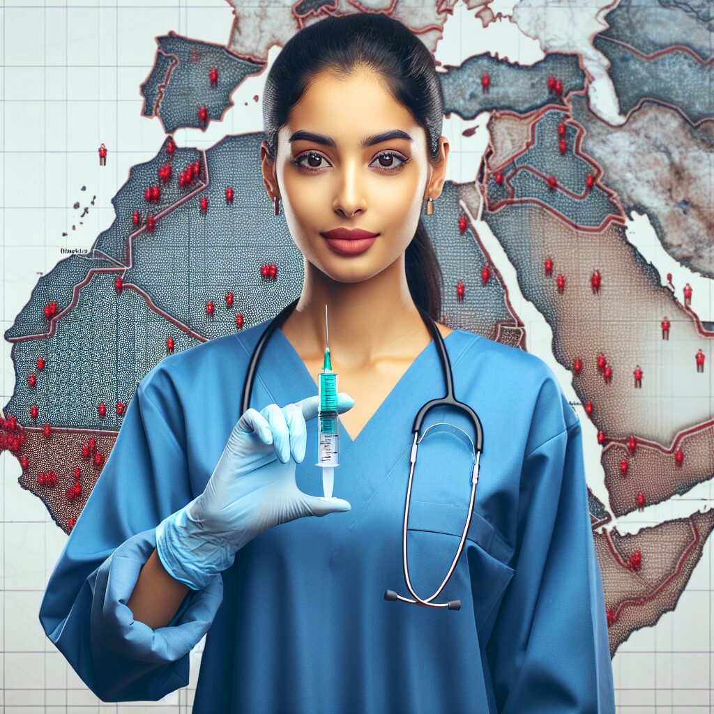 Image of a healthcare professional holding a vaccine syringe, overlay of a map of Morocco, symbolizing travel health advice and vaccine alerts related to a measles outbreak.