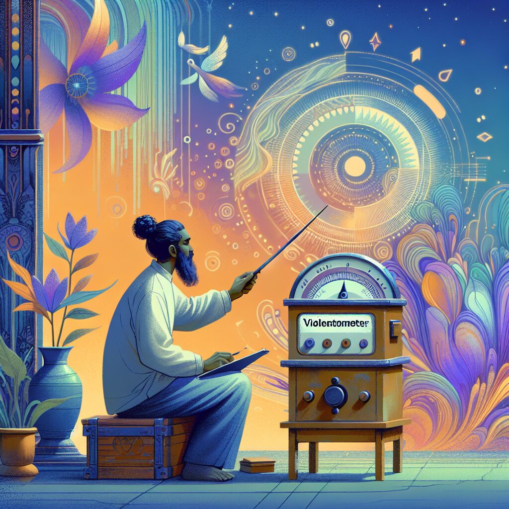Illustration d'une personne autiste utilisant un outil appelé violentomètre pour identifier et comprendre les violences invisibles qu'elle subit. Ambiance éducative et apaisante, avec des couleurs douces et inclusives.
