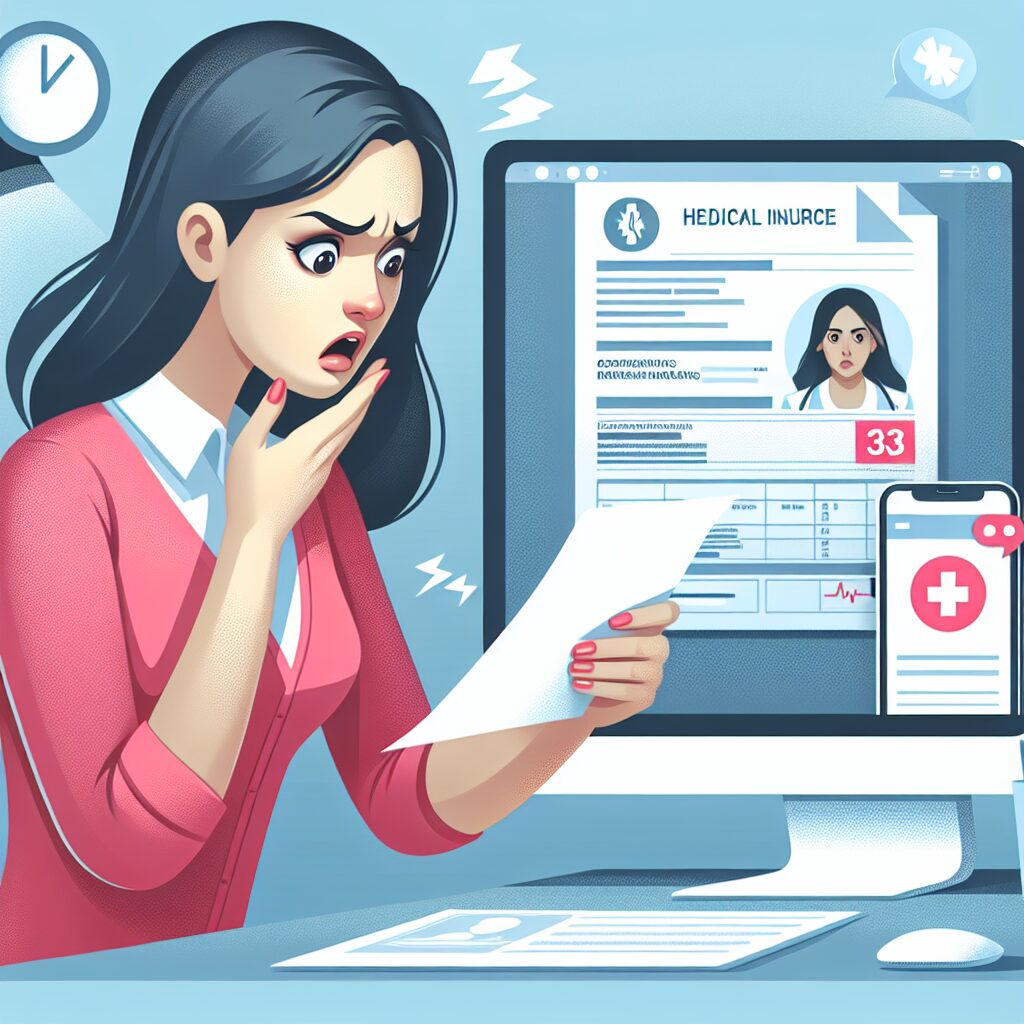 An illustration of a concerned patient reviewing a medical bill, with a computer and a smartphone displaying the Ameli application. The scene should be modern and digitally focused, emphasizing vigilance and action against medical fraud.
