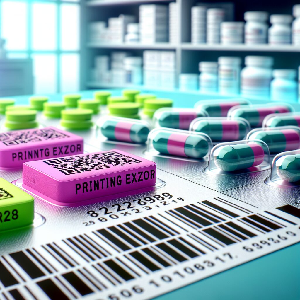 A close-up of multiple colorful medication blister packs, with one pack visibly highlighted to indicate a printing error, in a bright pharmacy setting, reflecting the issue of medication recall.