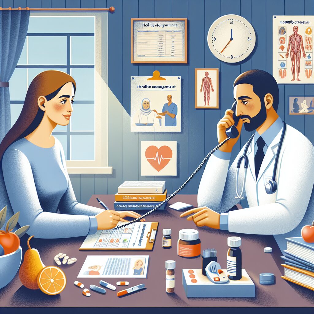 An illustrative image of a healthcare phone campaign, showing a person receiving a call by a healthcare provider with a focus on chronic disease management.