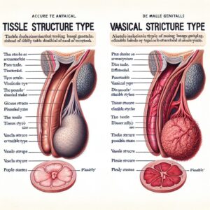 An illustrative anatomical drawing comparing two types of penises, one labeled 'flesh penis' and the other 'blood penis', showing differences in size and elasticity, set against a neutral medical background.