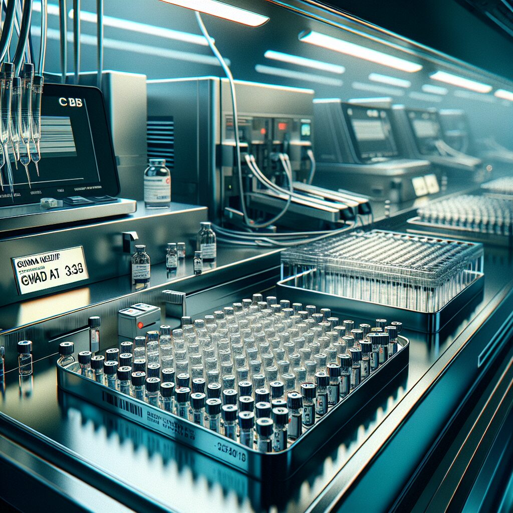 A detailed image of a laboratory setting with advanced DNA sequencing equipment, showcasing blood samples labelled "Gwada négatif". The atmosphere should be focused and scientific, with a hint of discovery.