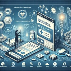 A visual representation of the digital interface of the 'ameli' account, showing a user reporting a suspicious medical reimbursement through a modern user-friendly app interface, with elements of health and technology.