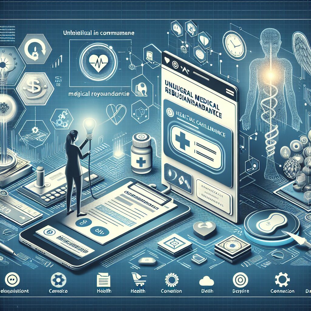 A visual representation of the digital interface of the 'ameli' account, showing a user reporting a suspicious medical reimbursement through a modern user-friendly app interface, with elements of health and technology.