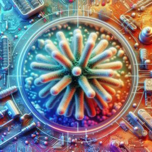An illustrative image showing a 3D microscopic view of Clostridium botulinum bacteria, with a vibrant and detailed background representing a scientific environment.
