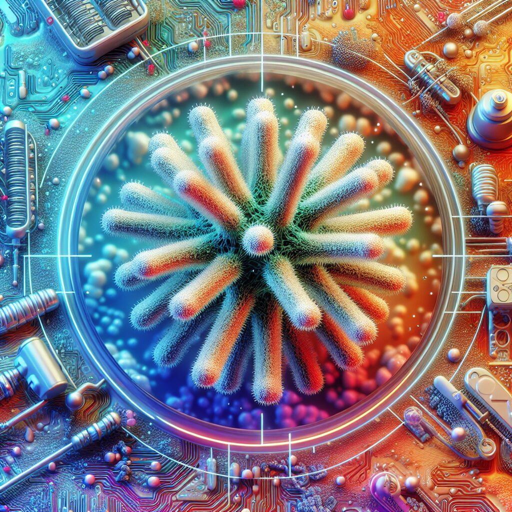 An illustrative image showing a 3D microscopic view of Clostridium botulinum bacteria, with a vibrant and detailed background representing a scientific environment.