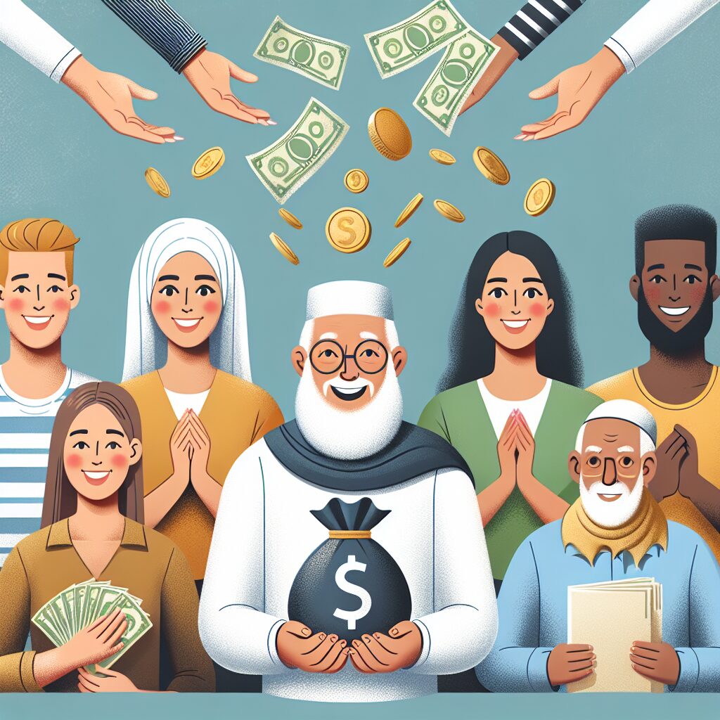 Image illustrant des personnes de différentes générations, comme des étudiants, retraités et indépendants, souriant à la réception d'un remboursement inattendu de leur mutuelle, avec une représentation symbolique de l'argent retournant aux citoyens.