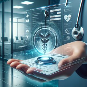 Illustration d'un formulaire Cerfa médical sécurisé avec des éléments de sécurité visibles comme des hologrammes et de l'encre magnétique, main de médecin tenant le formulaire dans un environnement de cabinet médical moderne, atmosphère professionnelle et sécurisée, style réaliste et détaillé.