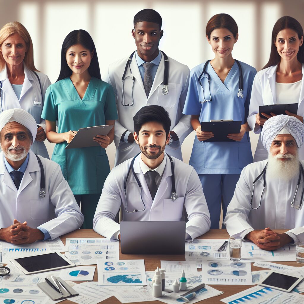 Image montrant une équipe de professionnels de santé discutant autour d'une table remplie de documents et de graphiques, symbolisant la recherche scientifique et les interventions pratiques en santé publique.