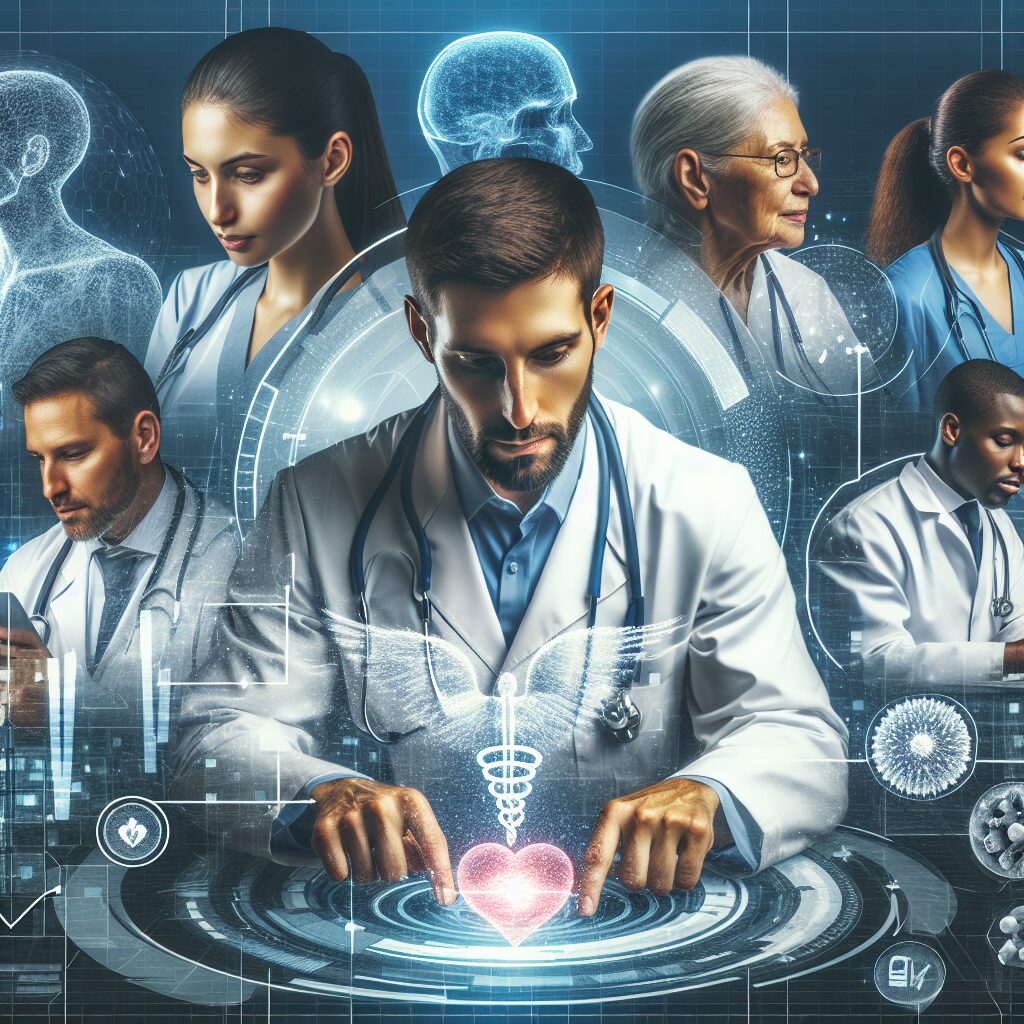 An image depicting a dynamic and modern health prevention concept, illustrating a futuristic digital interface with diverse healthcare professionals analyzing data and strategies, symbolizing innovation and scientific rigor in public health.