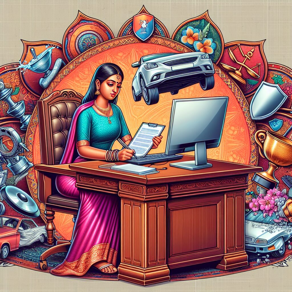 An informative illustration showing a person, sitting at a desk, filling out a form on a computer, with symbols of accidents, insurance, and legal rights, embodying the concept of third-party claims.