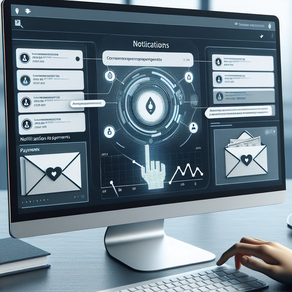 A modern and sleek email interface on a computer screen, showing notifications of payments from a health insurance agency, symbolizing efficiency and transparency in healthcare services.