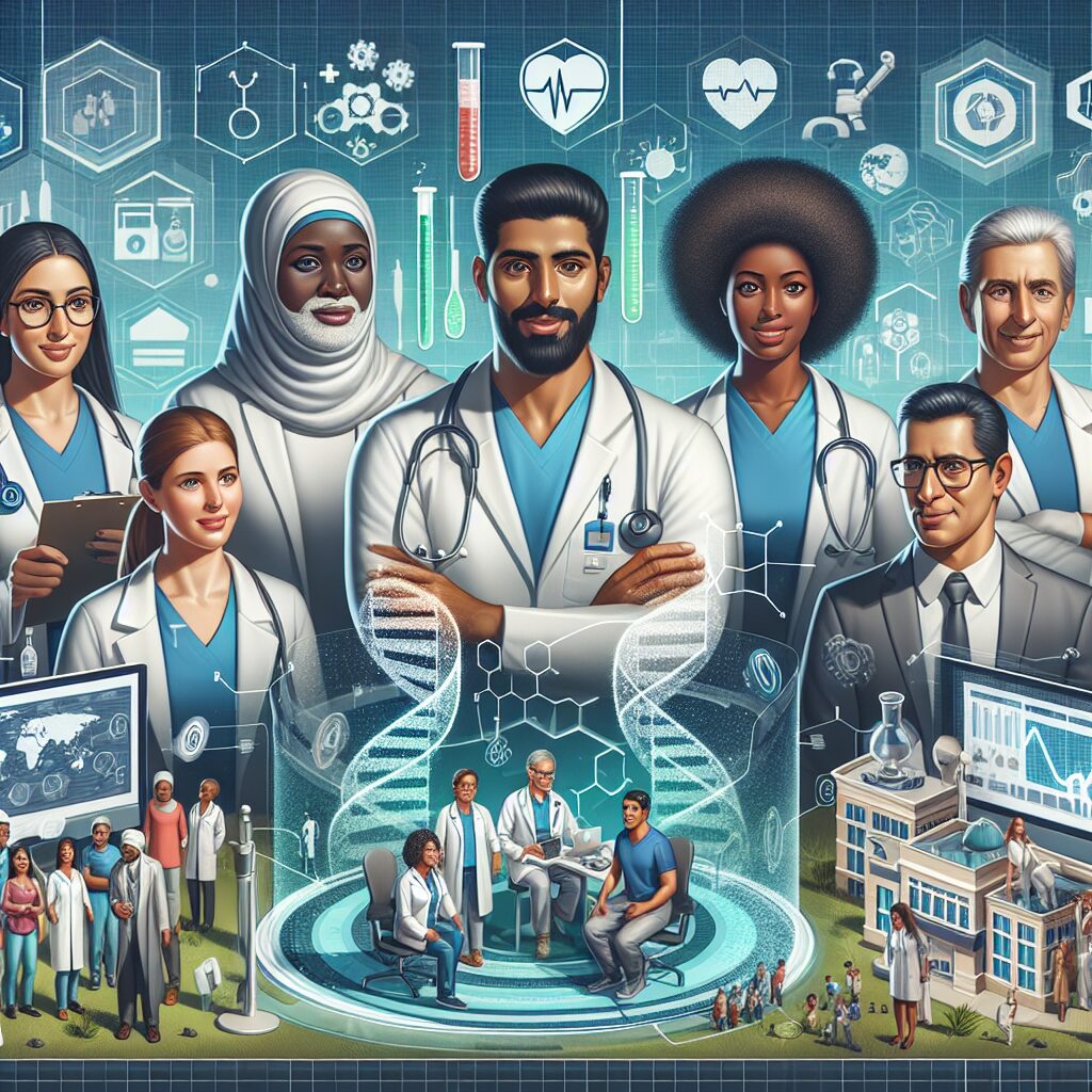 An informative illustration showing a diverse team of healthcare professionals collaborating on innovative health prevention strategies, with visual elements representing scientific research, community outreach, and digital technology, symbolizing comprehensive public health efforts.
