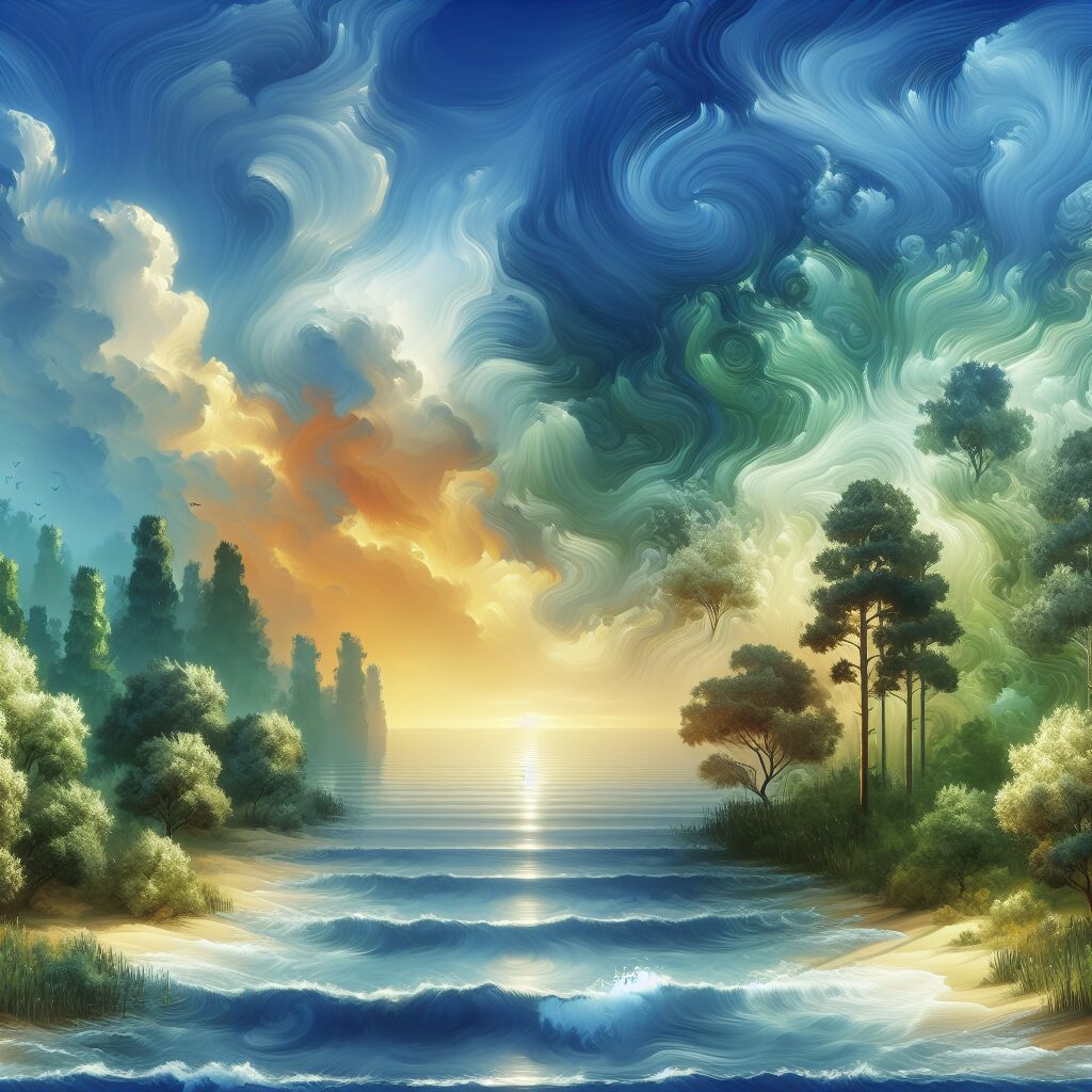 An illustrative image of a serene mind depicted through a peaceful landscape with elements symbolizing mental well-being, such as a calm ocean, a bright sky, and flourishing greenery. The image should evoke tranquility and balance, reflecting the theme of mental health.