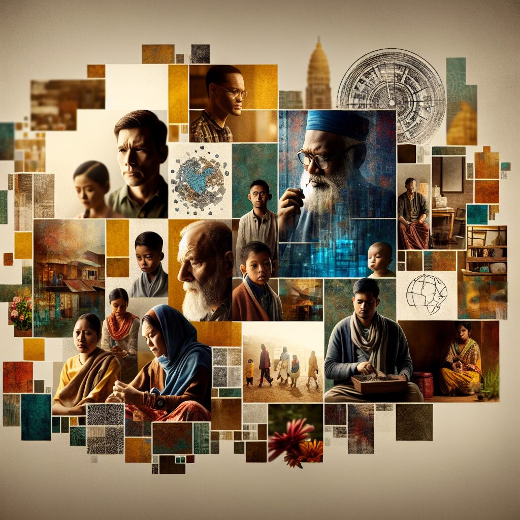 Une scène illustrant la précarité des conditions de vie des travailleurs du sexe, avec des éléments symbolisant la santé mentale et physique, dans un style réaliste et émouvant.