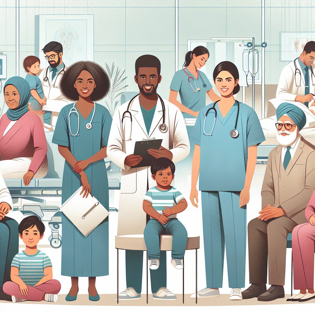 Illustration showing a diverse group of healthcare professionals attending to patients of various ages, symbolizing the changes in medical consultations and compensations in 2026.