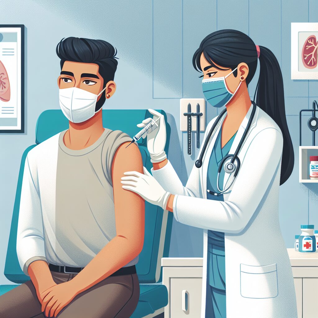 An illustrative image of a healthcare professional administering a flu vaccine to a patient with a chronic illness, emphasizing health and prevention.