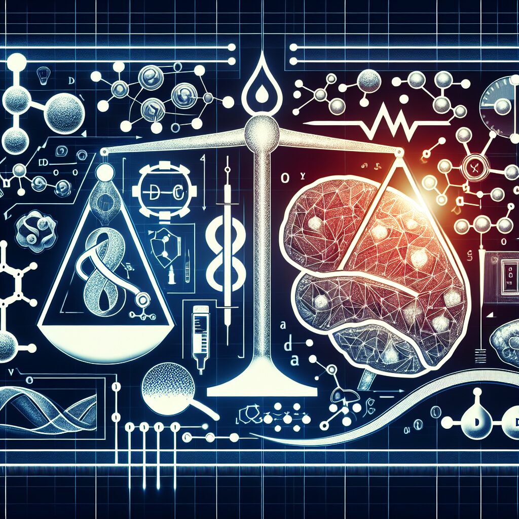 An illustration showing the link between diabetes and mental health, featuring symbols of balance like a scale, a brain, and a sugar molecule interconnected, on a global map background, symbolizing World Diabetes Day.
