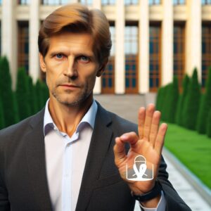 Portrait of Donald Trump gesturing with his hand while explaining a health-related point, with a backdrop of the White House garden. The image captures a serious yet composed demeanor, emphasizing themes of health and leadership.